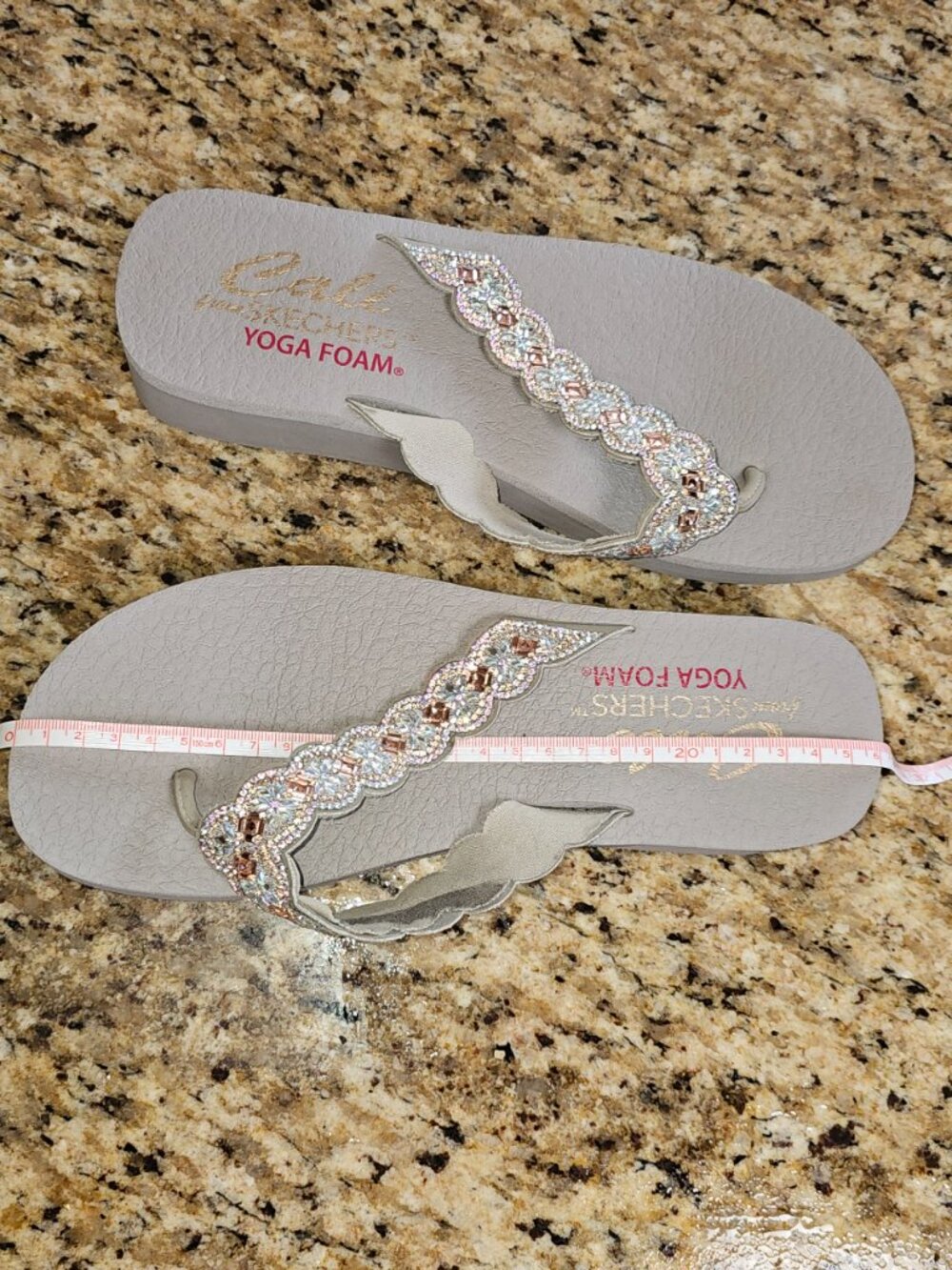 Skechers Cali Yoga Foam Beaded Wedge Flip Flops Rhinestone Platform Sandals - Picture 14 of 16